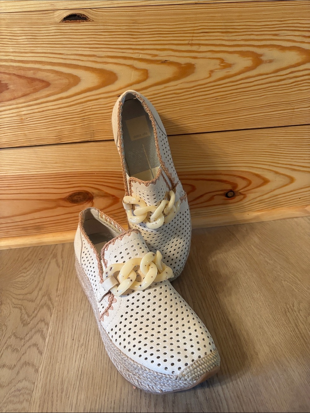 Dolce Vita Cream Perforated Slip-On Platform with Chain Accent